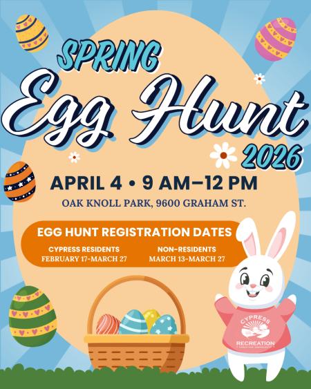Flyer of the Spring Egg Hunt on April 4th hosted by City of Cypress