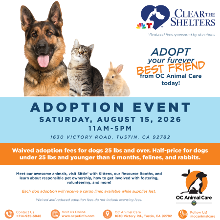 Clear the Shelters Adoption Event 2026 flyer